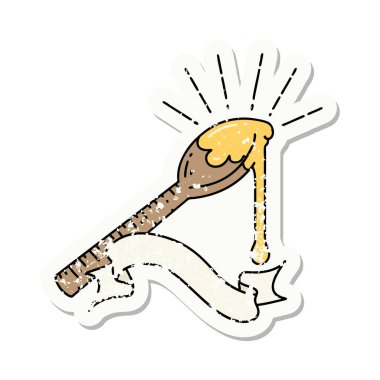 Bir kaşık bal dövmesi stili eski bir etiket