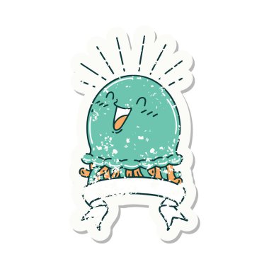 Dövme stili eski bir çıkartma. Mutlu denizanası.