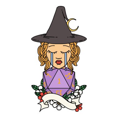 Retro Dövme Tarzı İnsan Cadısı, doğal bir D20 ruloyla