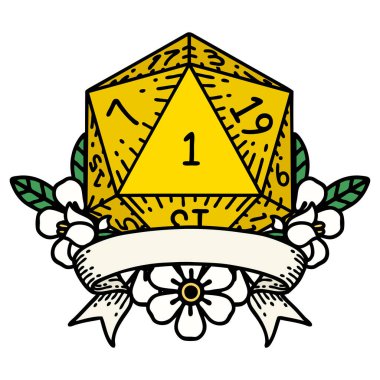 Retro Dövme Biçimi Doğal bir d20 zar atma