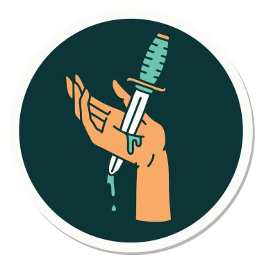 Eline geleneksel bir hançer stili dövme çıkartması takılmış.