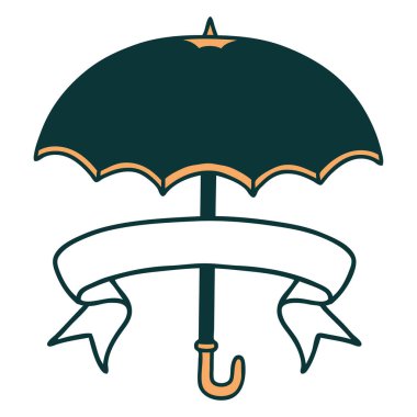 Geleneksel dövmeli ve şemsiyeli