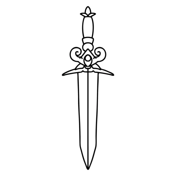 Tatouage Dans Style Ligne Noire Une Dague — Image vectorielle