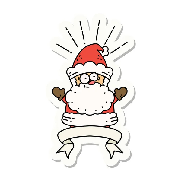 Autocollant Style Tatouage Santa Claus Personnage Noël — Image vectorielle