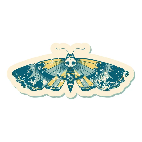 Iconic Distressed Sticker Tattoo Style Image Deaths Head Moth — Stock Vector