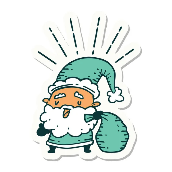 Pegatina Tatuaje Estilo Santa Claus Carácter Navidad Con Saco — Vector de stock