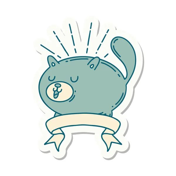 Sticker Tattoo Style Happy Cat — Stock Vector
