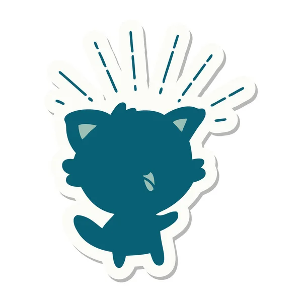 Sticker Van Een Tattoo Stijl Happy Cat — Stockvector