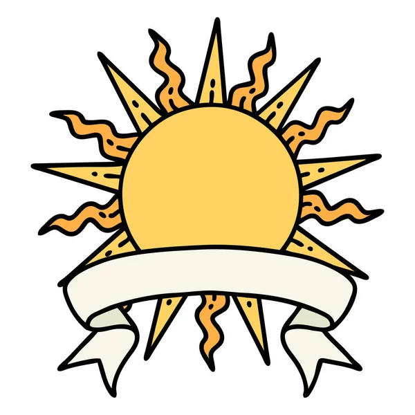 traditional tattoo with banner of a sun - Stock Image - Everypixel