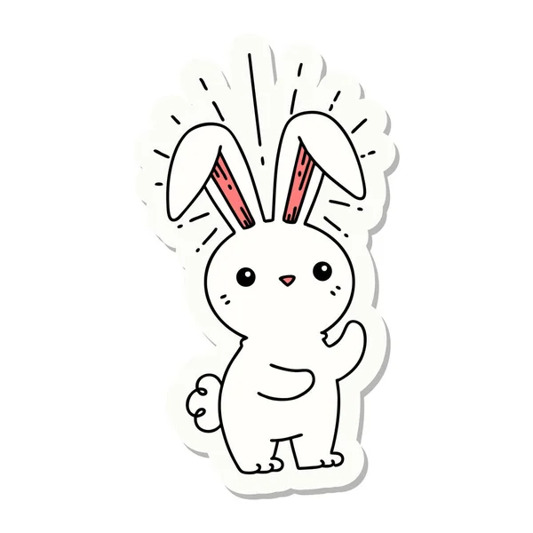 纹身风格的贴纸可爱的兔子 — 图库矢量图片