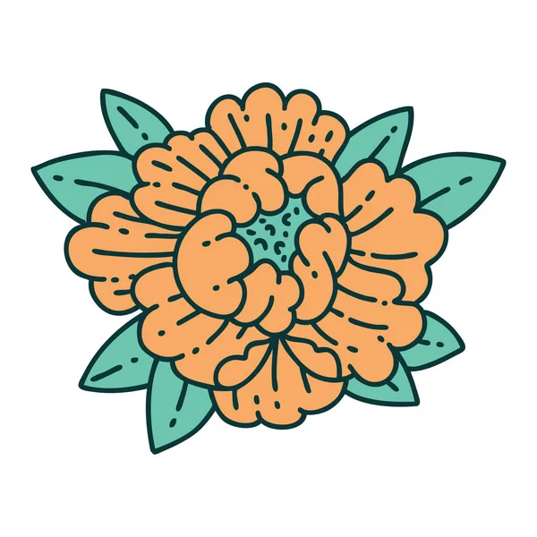 Εικονική Εικόνα Στυλ Τατουάζ Ενός Ανθισμένου Λουλουδιού — Διανυσματικό Αρχείο