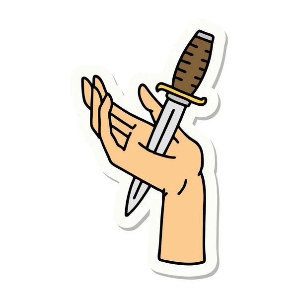 Sticker Van Tatoeage Traditionele Stijl Van Een Dolk Hand — Stockvector