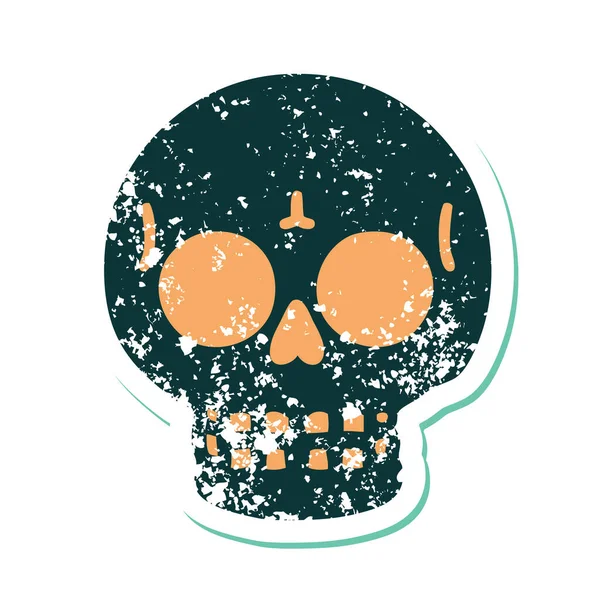 頭蓋骨の象徴的なステッカータトゥースタイルのイメージ — ストックベクタ