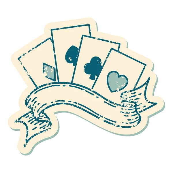 カードやバナーの象徴的な遭難ステッカータトゥースタイルのイメージ — ストックベクタ