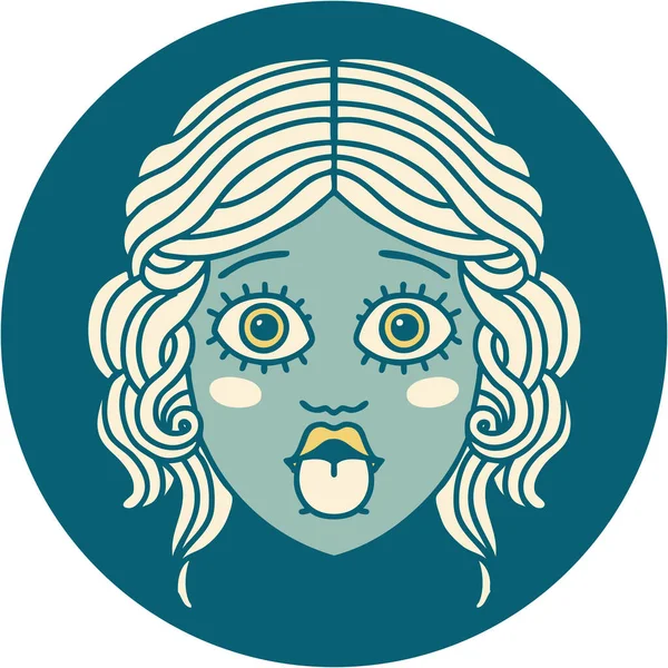 Image Emblématique Tatouage Visage Féminin Sortant Langue — Image vectorielle
