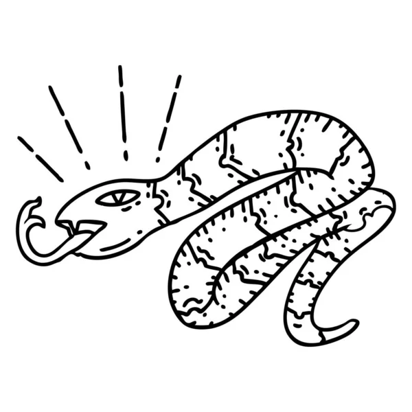 Ilustracja Tradycyjnej Czarnej Linii Praca Tatuaż Styl Syczenie Wąż — Wektor stockowy