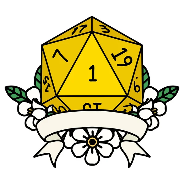 Retro Tattoo Style Naturliga D20 Tärningskast — Stock vektor