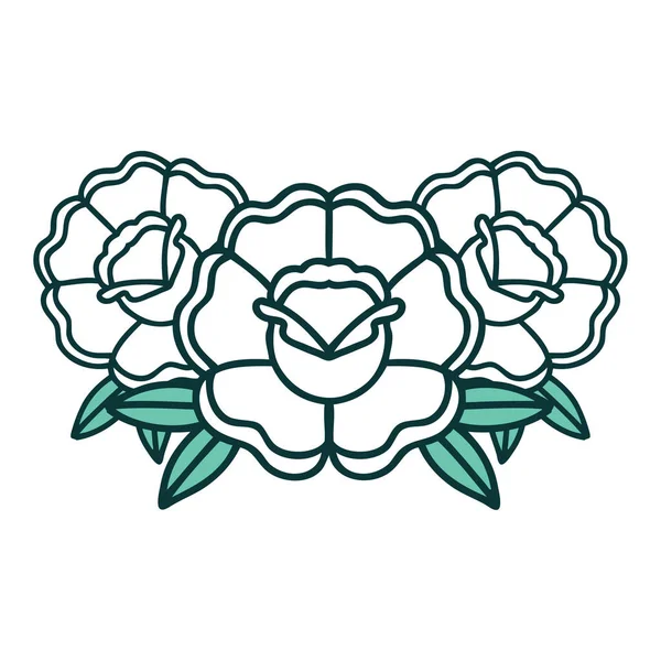 象徴的なタトゥースタイルの花の花束のイメージ — ストックベクタ