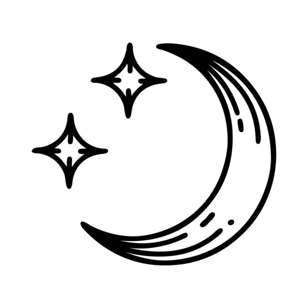 Tatouage Dans Style Ligne Noire Une Lune Des Étoiles — Image vectorielle