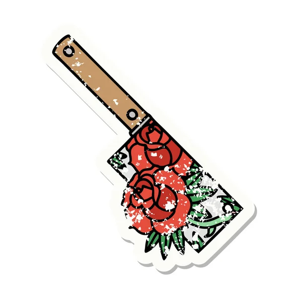 用传统的切割刀和花做的令人苦恼的贴纸纹身 — 图库矢量图片