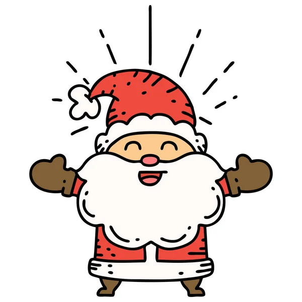 Illustration Style Tatouage Traditionnel Heureux Père Noël Claus Personnage Noël — Image vectorielle