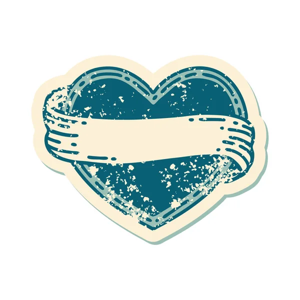 Iconic Distressed Sticker Tattoo Style Image Heart Banner — Stock Vector