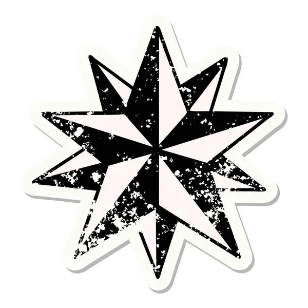 Distressed Klistermärke Tatuering Traditionell Stil Stjärna — Stock vektor