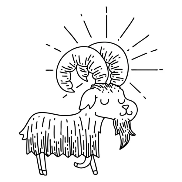 Ilustrace Tradiční Černé Čáry Práce Tetování Styl Šťastný Koza — Stockový vektor
