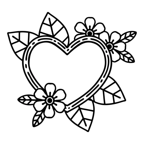 植物心脏的黑线文体纹身 — 图库矢量图片