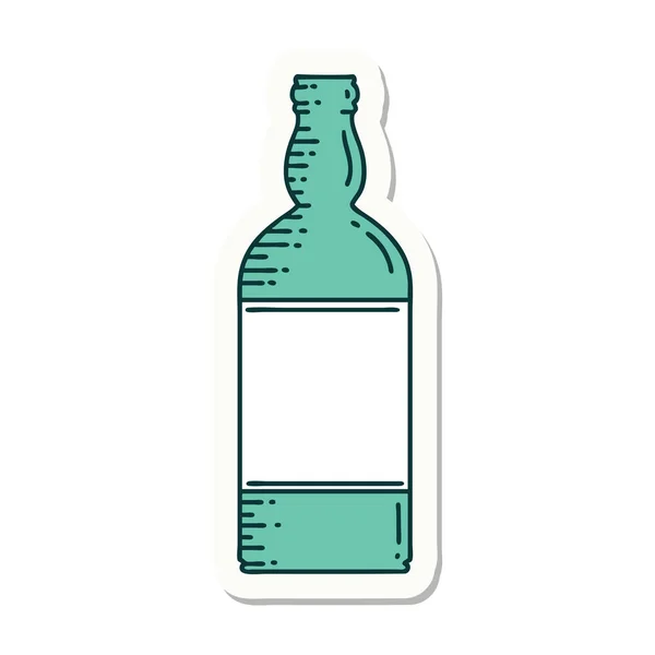 Etiqueta Engomada Del Tatuaje Estilo Tradicional Una Botella — Vector de stock