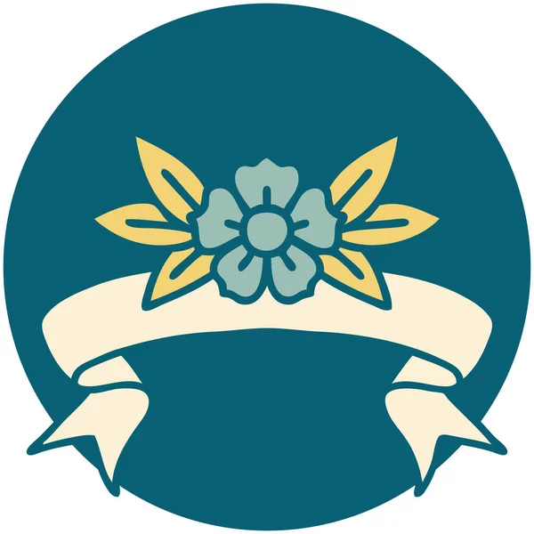 花のバナーのタトゥースタイルのアイコン — ストックベクタ