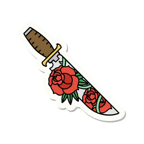 Sticker Van Tatoeage Traditionele Stijl Van Een Dolk Bloemen — Stockvector