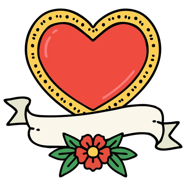 Tatouage Dans Style Traditionnel Cœur Une Bannière — Image vectorielle