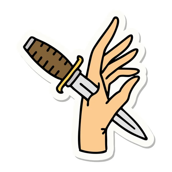 刺青贴纸 传统风格的匕首在手上 — 图库矢量图片