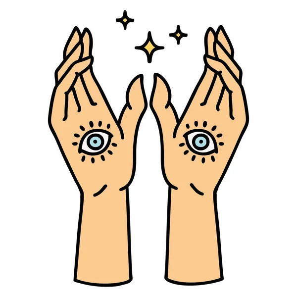 Geleneksel Mistik Eller Şeklinde Dövme — Stok Vektör