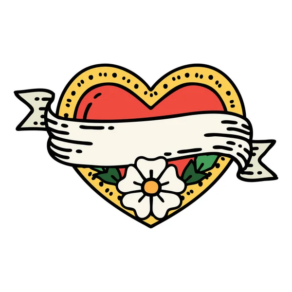 Tatuaje Estilo Tradicional Corazón Bandera Con Flores — Archivo Imágenes Vectoriales