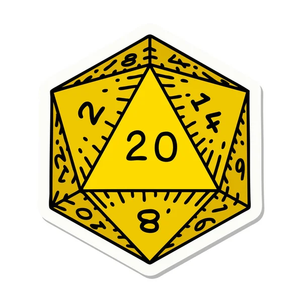 Sticker Tattoo Traditional Style D20 Dice — Stock Vector