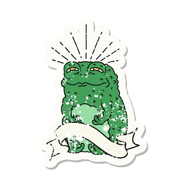 Worn Old Sticker Tattoo Style Toad Character — Stock Vector