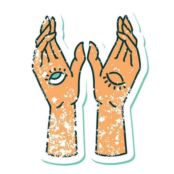 Gizemli Ellerin Sembolik Dövmeli Görüntüsü — Stok Vektör