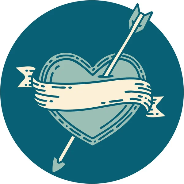 Иконический Стиль Татуировки Изображения Стрелки Сердца Баннера — стоковый вектор