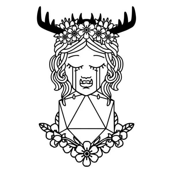Noir Blanc Tatouage Linework Style Triste Demi Orc Druide Caractère — Image vectorielle