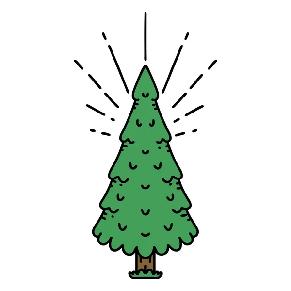 Illustration Traditional Tattoo Style Pine Tree — Stock Vector