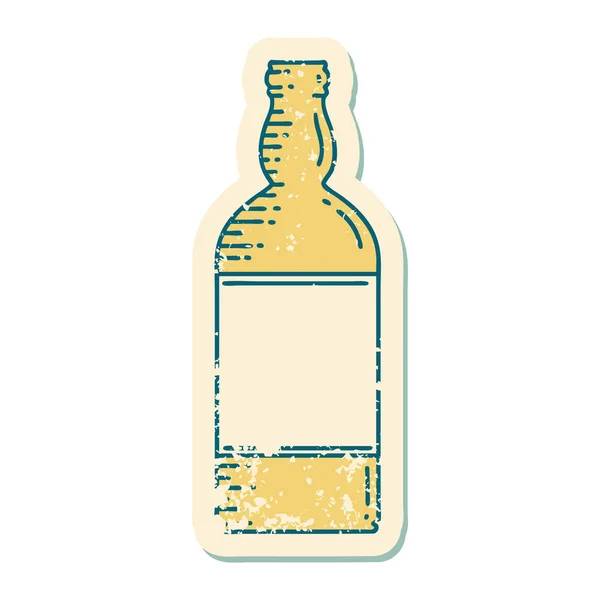 ボトルの象徴的な悲痛なステッカータトゥースタイルのイメージ — ストックベクタ
