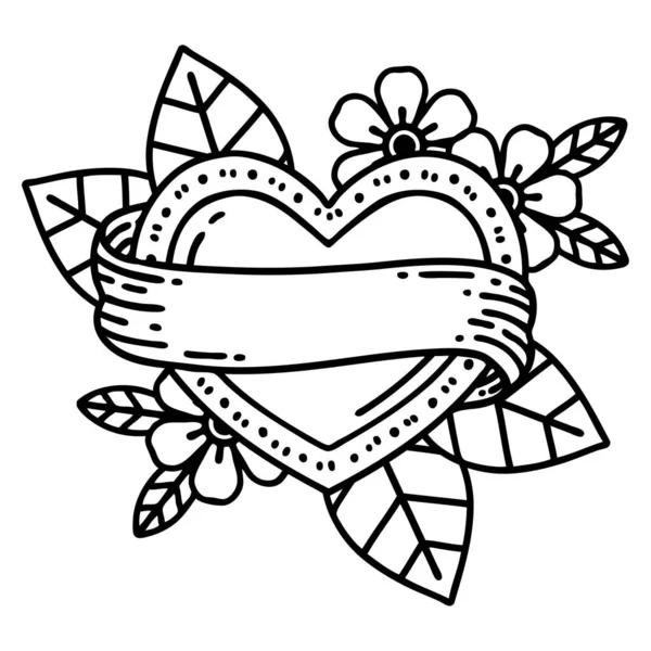 Tatuaje Estilo Línea Negra Corazón Bandera — Vector de stock