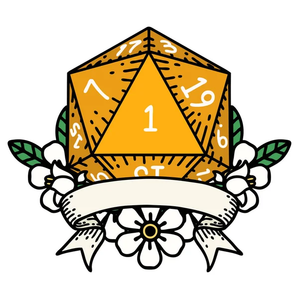 Retro Tattoo Style Naturliga D20 Tärningskast — Stock vektor