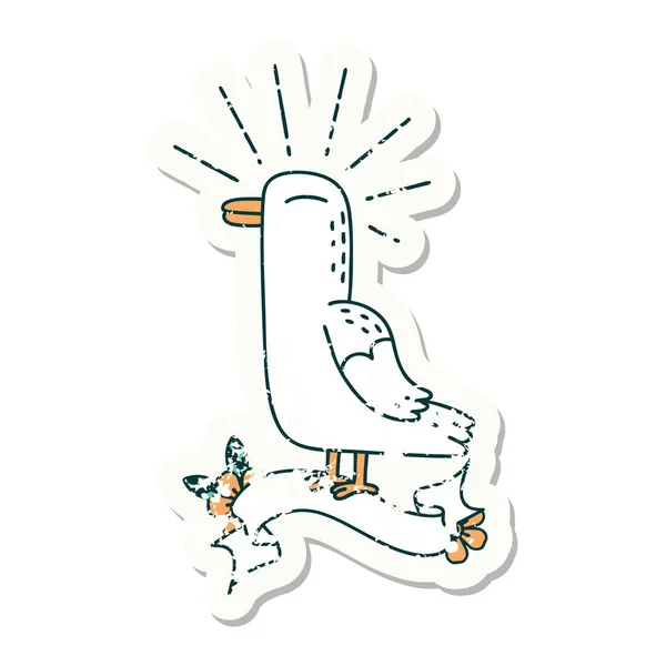 Vieux Autocollant Porté Oiseau Mouette Style Tatouage — Image vectorielle