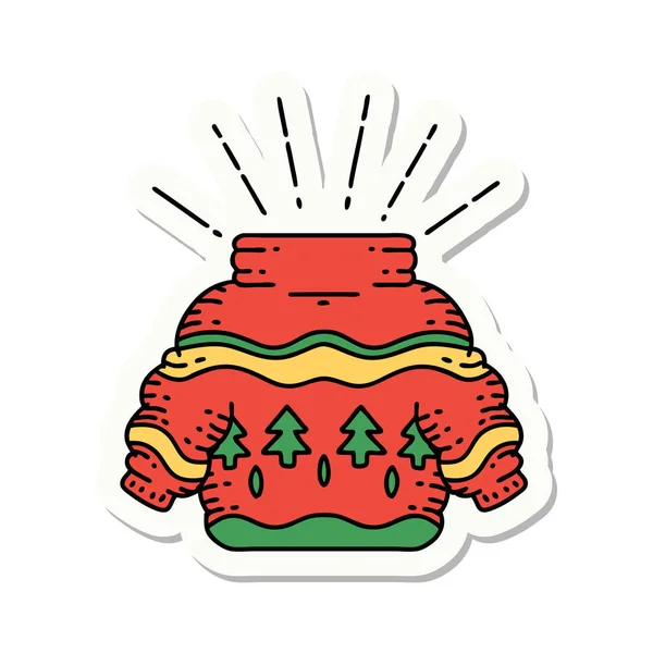 Sticker Tattoo Style Christmas Jumper — Stockový vektor