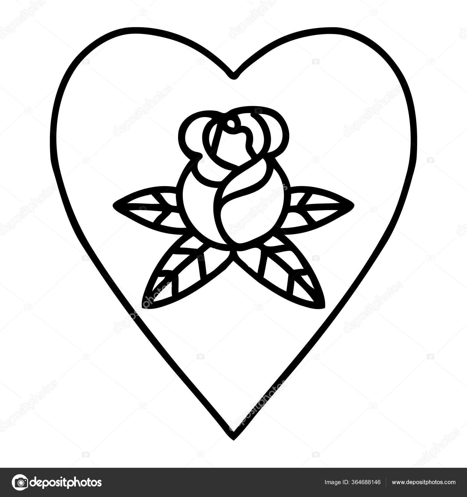 Tatuagem Estilo Linha Preta Coração Flores Vetor de ©lineartestpilot  364688146, image size:1600x1700