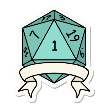 Doğal bir d20 zar çıkartması.