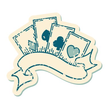 Kartların ve pankartın ikonik sıkıntılı dövme biçimi